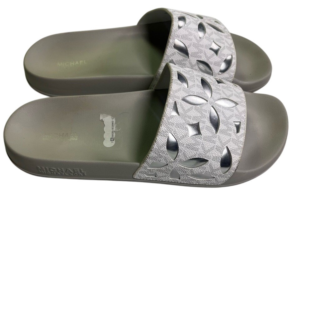 Michael Kors New Women's 9 Gray and White Slide Sandals